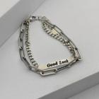 Lettering Layered Alloy Bracelet Silver - One Size