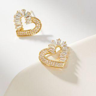 Heart Rhinestone Alloy Earring 1 Pair - Earring - Rhinestone & Love Heart - Gold - One Size