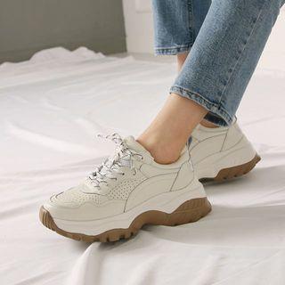 Lug-sole Cowhide Running Sneakers