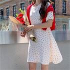 Puff-sleeve Heart Patterned Dress Ivory - One Size