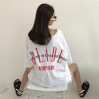Ripped Lettering Elbow-sleeve Long T-shirt