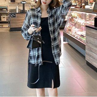 Strappy Midi A-line Dress / Plaid Shirt