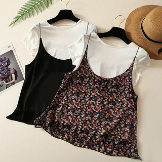 Set: Crew-neck Short-sleeve T-shirt + Camisole Top