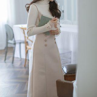 Set: Mock Neck Knit Top + Spaghetti Strap Midi Dress