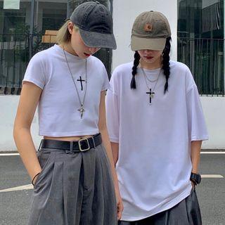 Cross Embroidery Plain T-shirt