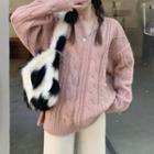 V-neck Cable Knit Sweater / Straight-leg Pants