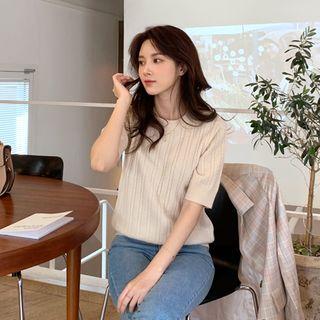 Elbow-sleeve Wool Blend Cable-knit Top