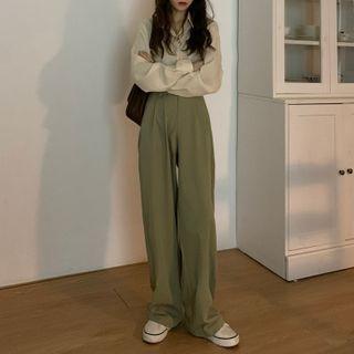 Plain Shirt / Loose-fit High-waist Straight-cut Dress Pants