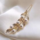 Faux Pearl & Leaf Drop Earring 1 Pair - As Shown In Figure - One Size