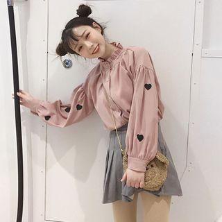 Heart Frill Trim Long-sleeve Blouse