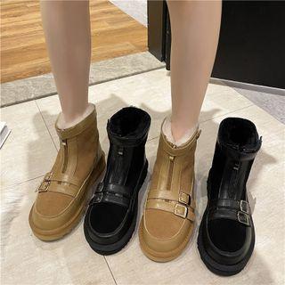 Buckled Fleece-lined Platform Short Snow Boots