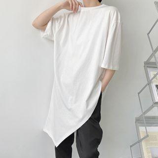 Plain Asymmetric Short-sleeve Top