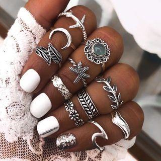 Set Of 11: Alloy Ring (assorted Designs) As Shown In Figure - One Size