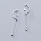 925 Sterling Silver Rhinestone Moon & Star Dangle Earring S925 Silver - Earring - One Size