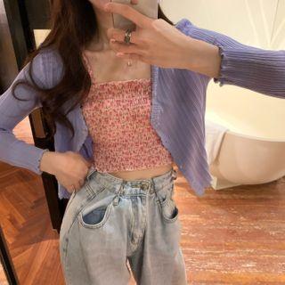Floral Camisole Top / Plain Cardigan