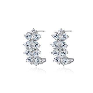 Fashion Simple Flower Stud Earrings With Cubic Zirconia Silver - One Size