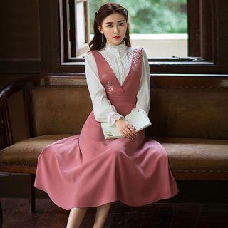 Embroidery Frilled Suspender Dress