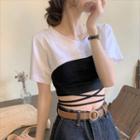 Short-sleeve Cropped T-shirt / Cropped Camisole Top White & Black - One Size