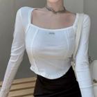 Long-sleeve Square Neck Cropped T-shirt