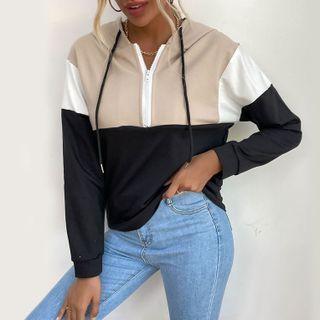 Color Block Zip-front Hoodie