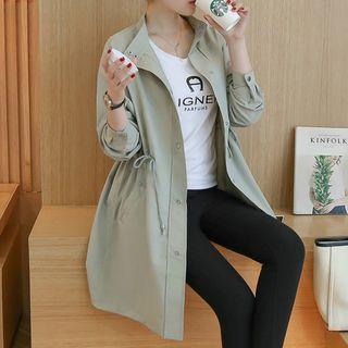 Drawstring Long Buttoned Jacket