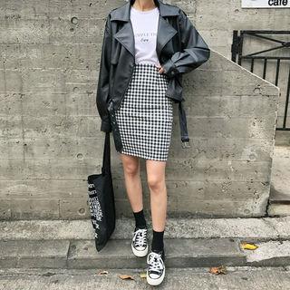 High-waist Gingham Pencil Skirt