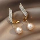 Faux Pearl Drop Earring 1 Pair - Silver Rhinestone & Faux Pearl - Champagne Gold - One Size