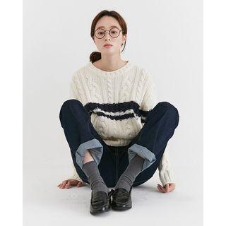 Contrast-trim Wool Blend Cable-knit Top