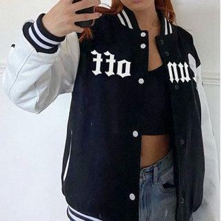 Raglan Sleeve Lettering Baseball Jacket
