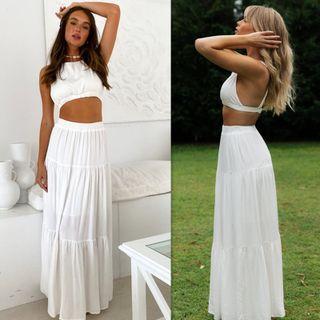 Set: Open Back Crop Tank Top + Maxi A-line Skirt