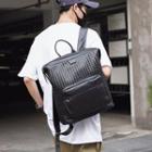 Woven Square Faux-leather Backpack Black - One Size