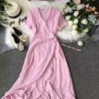 Short-sleeve A-line Midi Wrap Dress