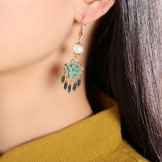Cloisonne Flower Faux Crystal Fringed Earring