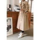 Capelet Long Coat With Sash Beige - One Size