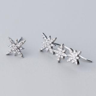 Non-matching 925 Sterling Silver Rhinestone Star Earring S925 Silver - Earring - One Size