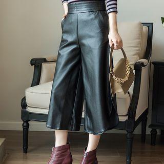 Faux Leather Wide-leg Cropped Pants