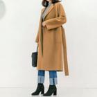 Open-front Pocket-detail Wool Coat