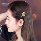 Flower Faux Gemstone Alloy Hair Clip White & Gold - One Size
