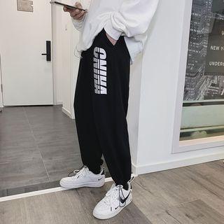 Drawstring Hem Lettering Straight-cut Sweatpants