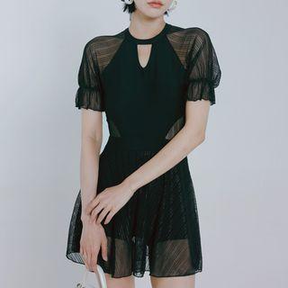 Short-sleeve Cutout Mesh Swimdress