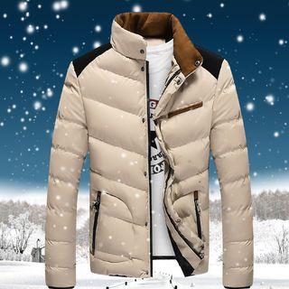 Stand-collar Paneled Padded Zip Jacket