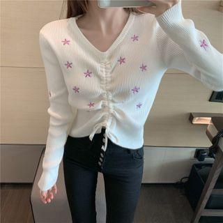 V-neck Printed Drawstring Top