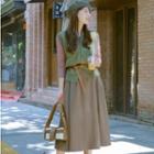 Plain T-shirt / Button-up Vest / Midi Skirt / Set