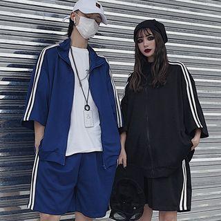 Couple Matching Set: Elbow-sleeve Zip Jacket + Shorts