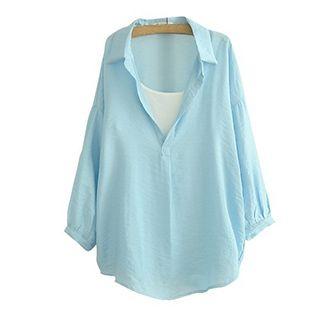 Set: Long-sleeve V-neck Blouse + Camisole