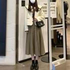 Contrast Trim Single-breasted Jacket / Midi A-line Skirt