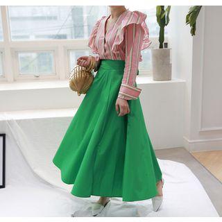 Beribboned Maxi Flare Skirt