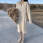 Long-sleeve Cable-knit Midi Dress