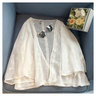 Lace Trim Chiffon Jacket White - One Size