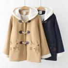 Hooded Cat Embroidered Toggle Coat
